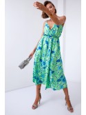 Patterned summer dress with straps, green 110600 - Online store - Boutique